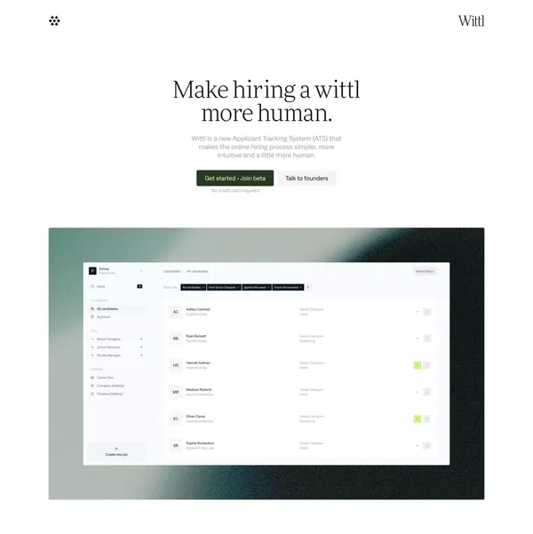 Wittl • Make hiring a wittl more human - Landing design inspiration