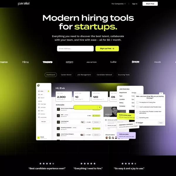 Parallel | Modern Hiring Tools for Startups - Landing design inspiration
