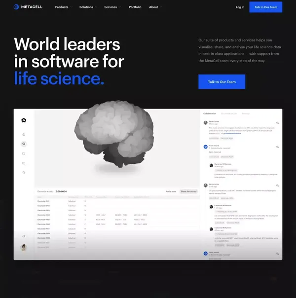 MetaCell | World Leaders In Software For Life Science - Landing design inspiration