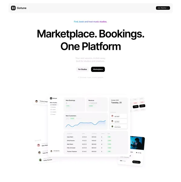 Gotune - Book Music Studios - Landing design inspiration