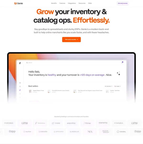 Genie - Scale your e-com backend ops, effortlessly. - Landing design inspiration