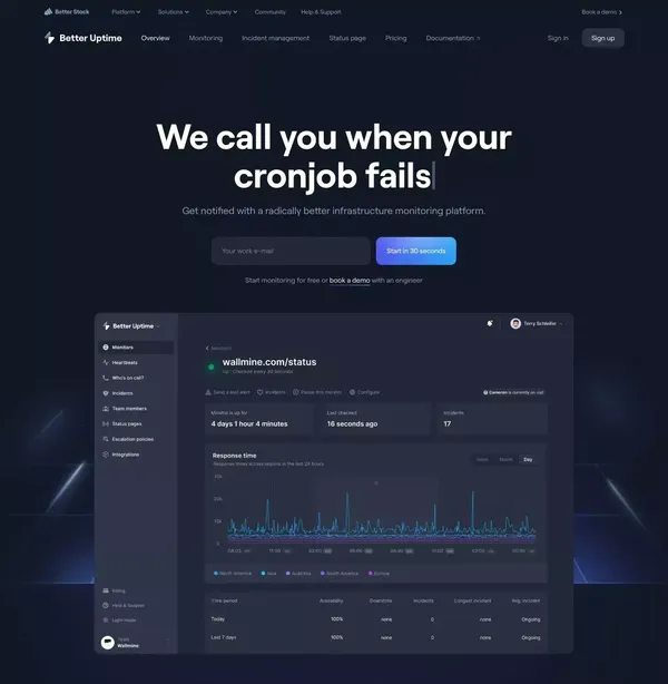 Better Uptime - Free Web Monitoring & Status Page - Landing design inspiration