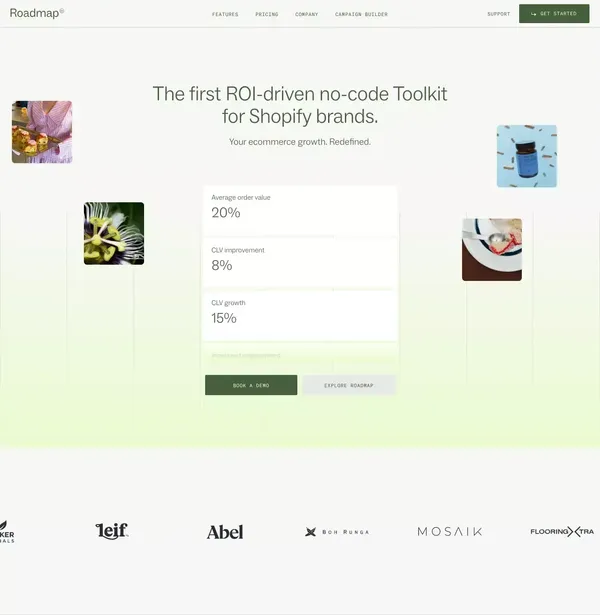 Roadmap | The first ROI-driven Toolkit for Shopify brands. - Landing design inspiration