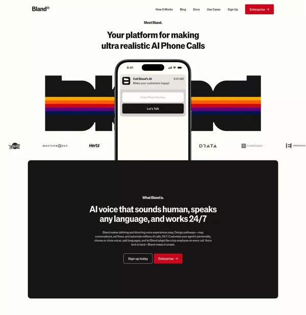 Bland AI | Automate Phone Calls with Conversational AI for Enterprises - Landing design inspiration