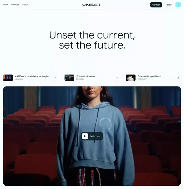 Unset Studio | Brands, Films and Websites - Landing design inspiration