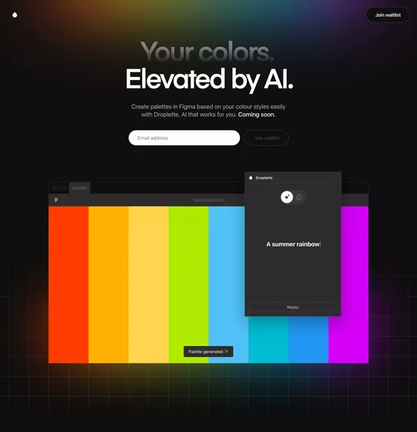 Droplette: Smart AI-Powered Color Palette Generator for Figma - Landing design inspiration