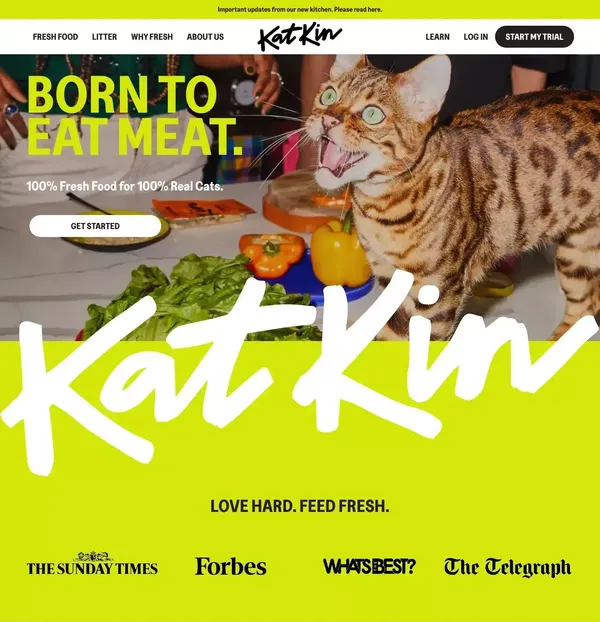 KatKin: Fresh Cat Food. Love Hard. Feed Fresh. - Landing design inspiration