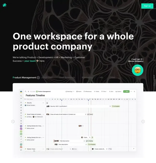 One workspace for a whole product company — Fibery - Landing design inspiration
