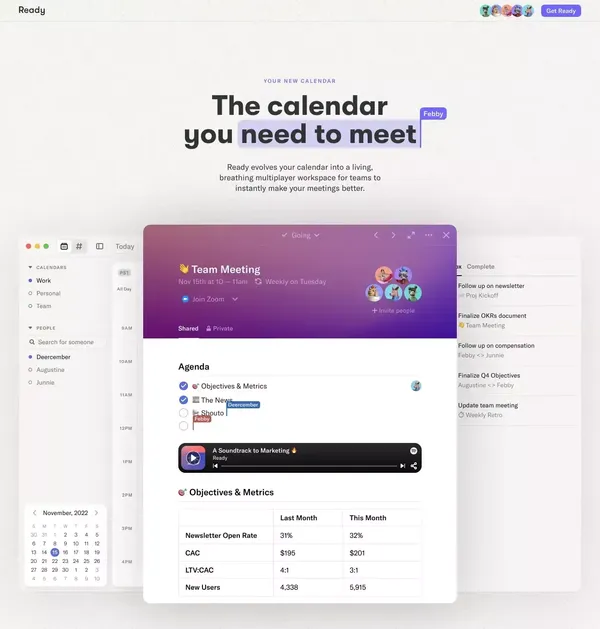 Ready — The calendar you need to meet - Landing design inspiration