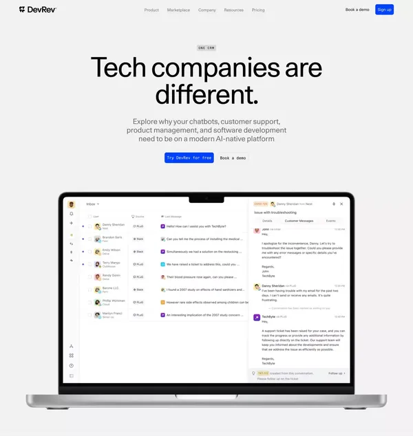 DevRev OneCRM - Landing design inspiration