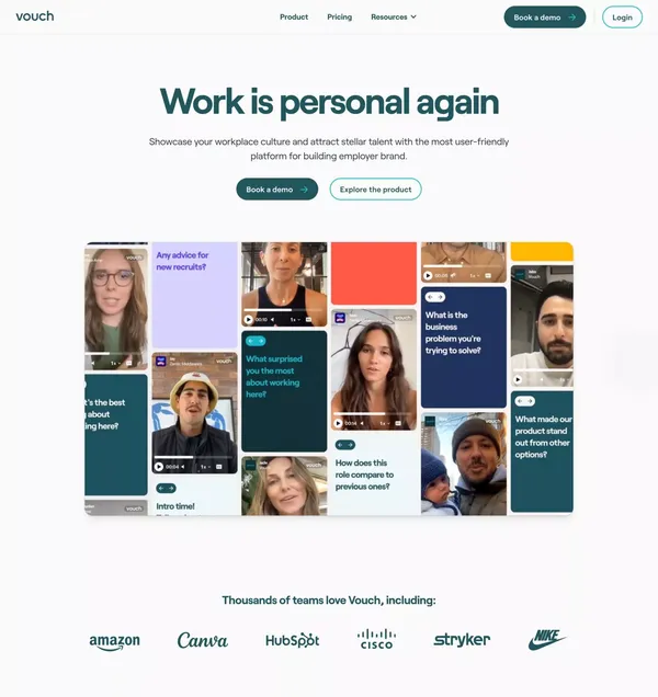 Work is personal again | Vouch - Landing design inspiration