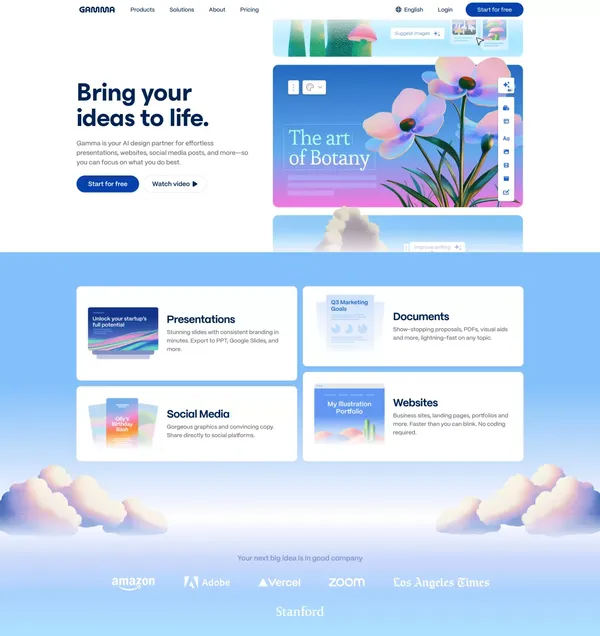 Gamma: Instant Presentations, Websites, and More with AI - Landing design inspiration