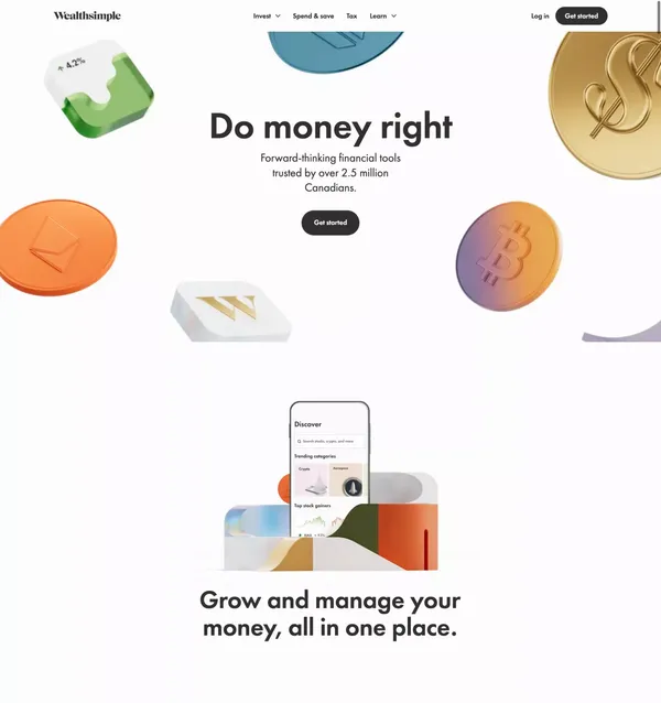 Wealthsimple: Investing, Regulated Crypto, Stocks & ETFs - Landing design inspiration