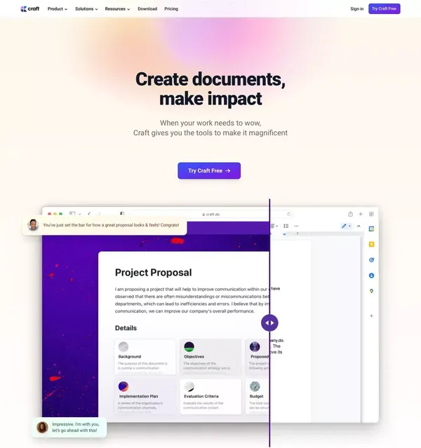 Craft - The Future of Documents - Landing design inspiration