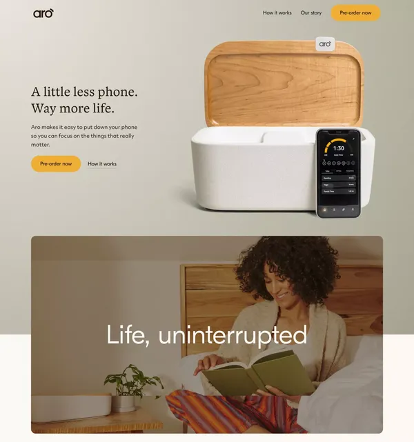Aro  |  A little less phone. Way more life. - Landing design inspiration