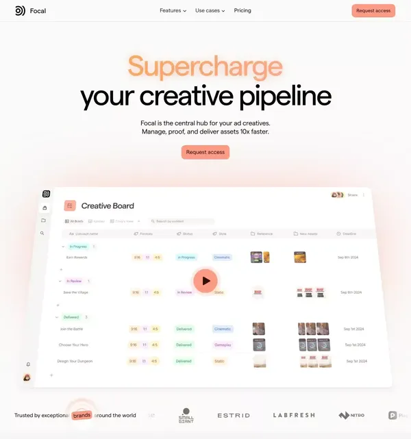 Focal – Manage, proof and deliver ads 10x faster - Landing design inspiration