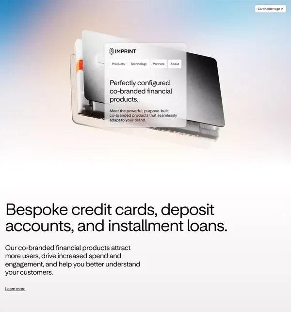 Imprint - Modern co-branded credit cards - Landing design inspiration