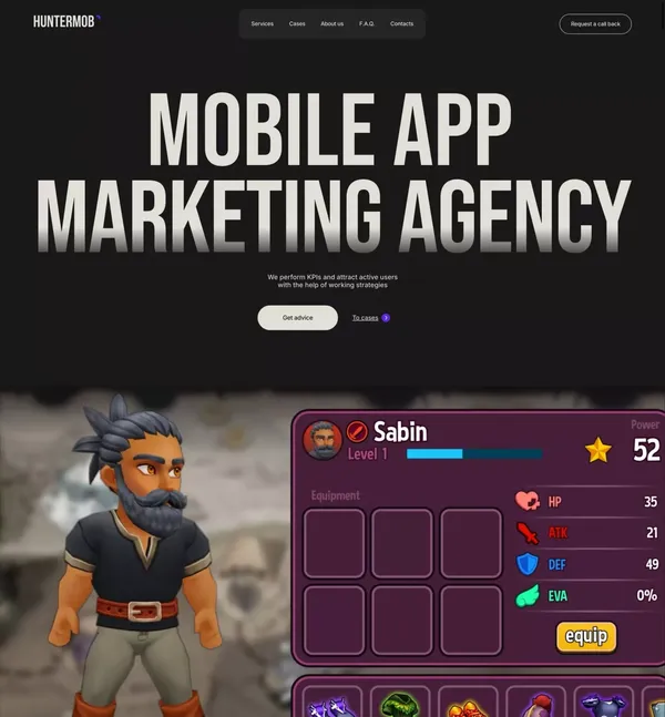 HunterMob — Mobile app marketing agency - Landing design inspiration