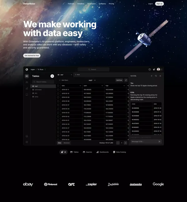 Outerbase | The interface for your database - Landing design inspiration