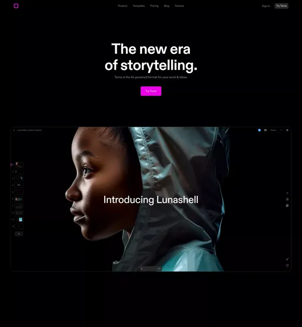 Tome - AI-powered storytelling - Landing design inspiration