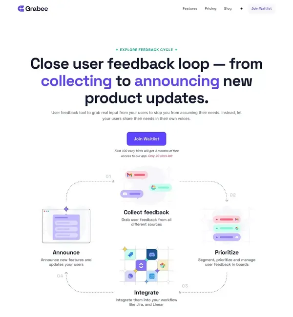 User Feedback, Roadmap and Changelog Tool | Grabee - Landing design inspiration