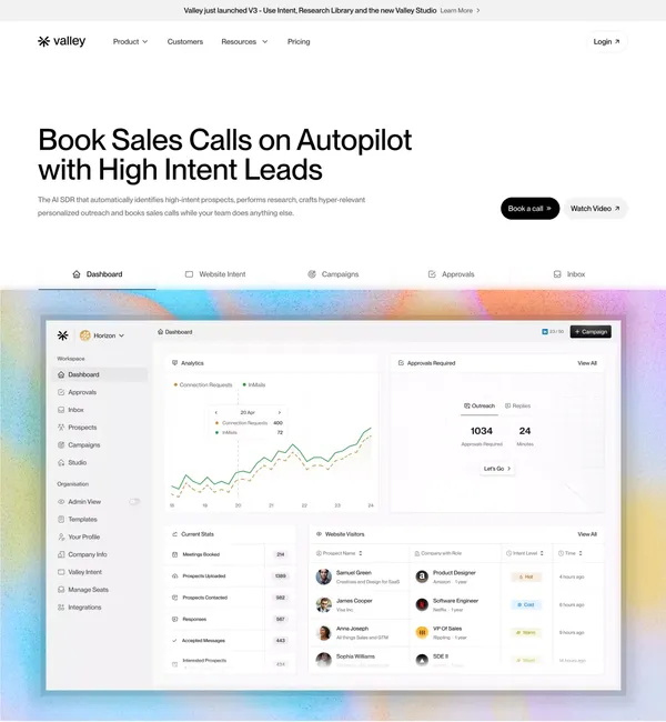 Valley | Intent based outreach on LinkedIn to Grow your Pipeline - Landing design inspiration