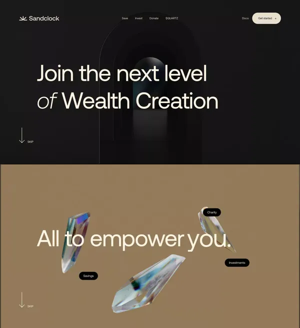 Sandclock is where crypto empowers you - Landing design inspiration