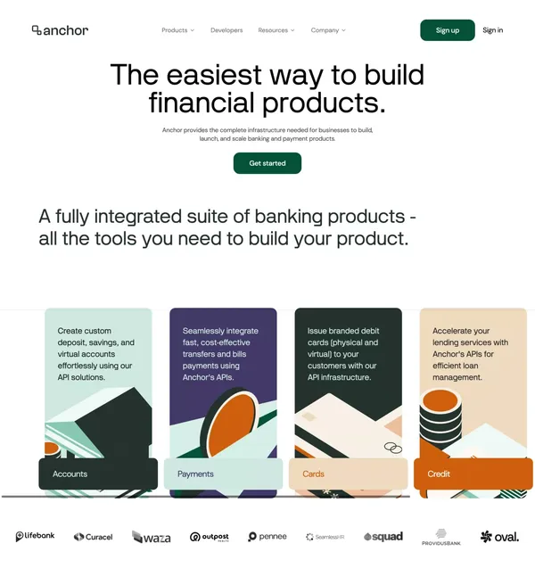 Anchor | The Easiest Way to Build Financial Products - Landing design inspiration