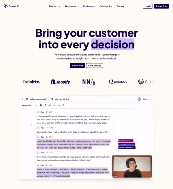 Community — Dovetail - Landing design inspiration