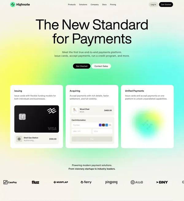 Highnote | The New Standard for Payments - Landing design inspiration