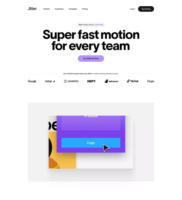 Jitter ·  A fast and simple motion design tool on the web - Landing design inspiration