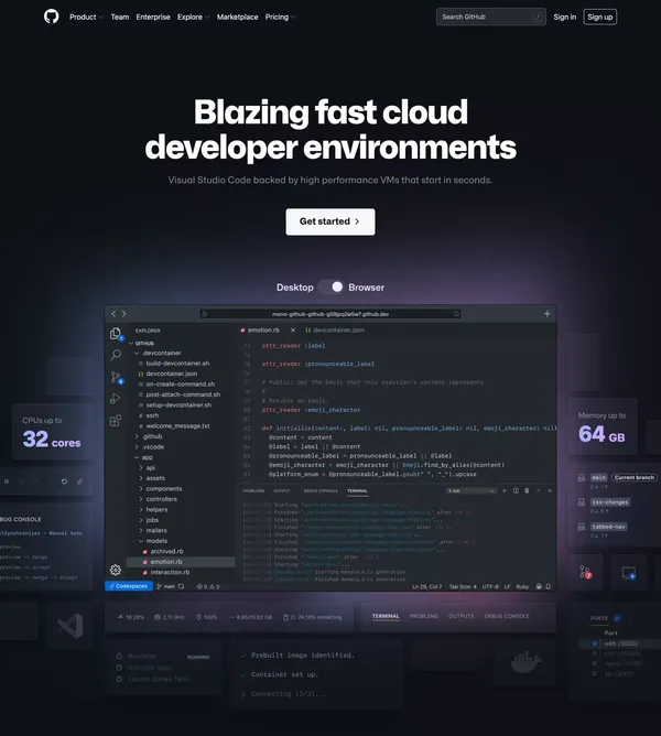 GitHub Codespaces · GitHub - Landing design inspiration