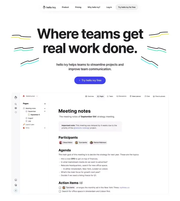 hello ivy - Project Management & Team Collaboration Software - Landing design inspiration