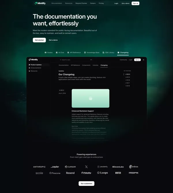 Mintlify — The documentation you want, effortlessly - Landing design inspiration