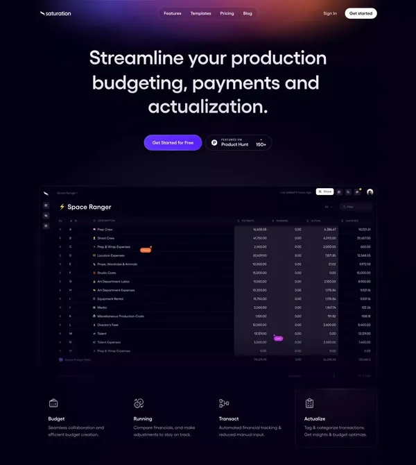 Saturation.io: Film Budgeting Software & Tools for Producers - website design inspiration