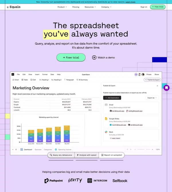Equals | The next-generation spreadsheet - Landing design inspiration