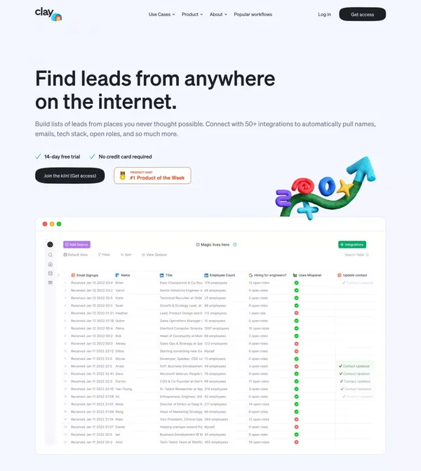 Clay - Create live lists of people, without a line of code. - Landing design inspiration