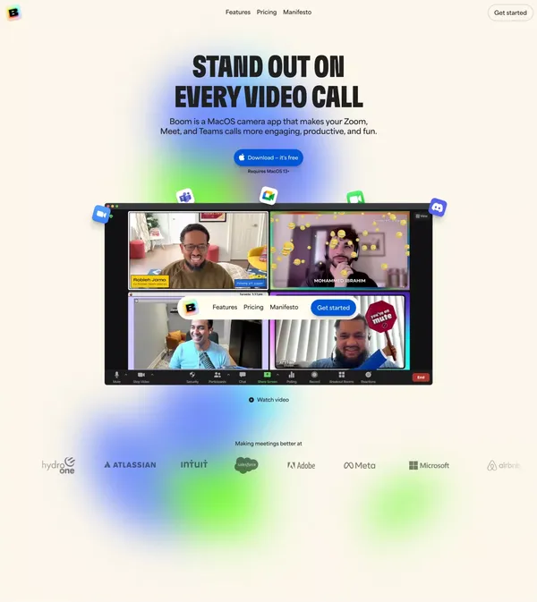 Get the Boom App: Bring the Boom to every video call - Landing design inspiration