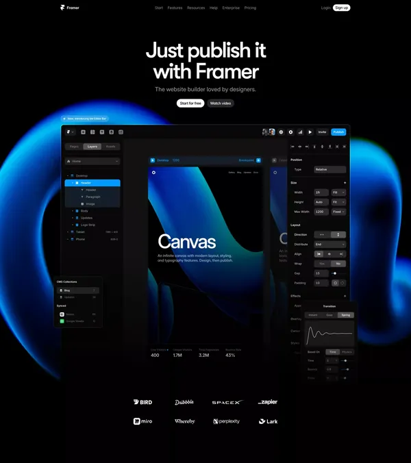 Framer: The website builder loved by designers - Landing design inspiration
