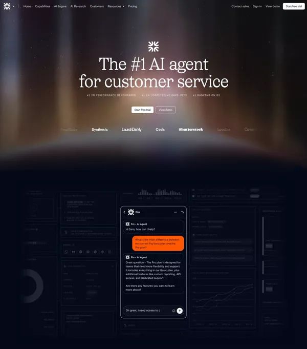 Fin. The #1 AI agent for customer service - Landing design inspiration