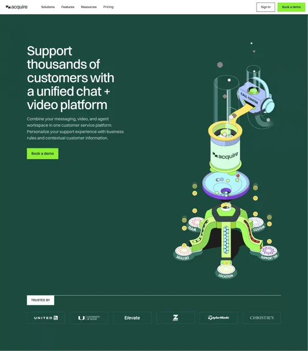 Acquire | Powerful chat, proven video. One solution - Landing design inspiration