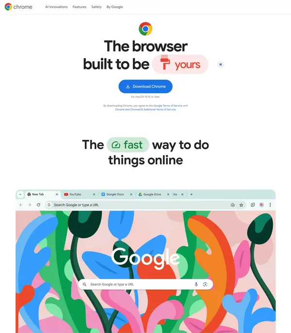 Google Chrome - The Fast & Secure Web Browser Built to be Yours - Landing design inspiration