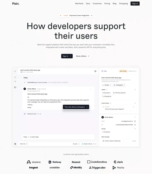 Plain - Support for developers - Landing design inspiration