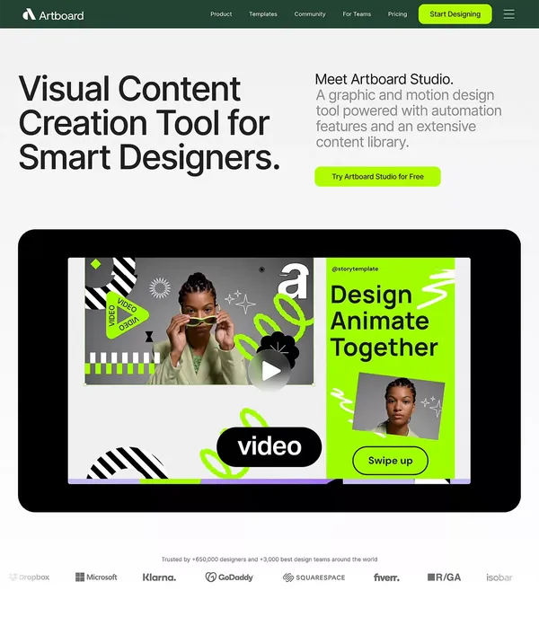 Artboard Studio â Visual Content Creation Tool For Designers - Landing design inspiration