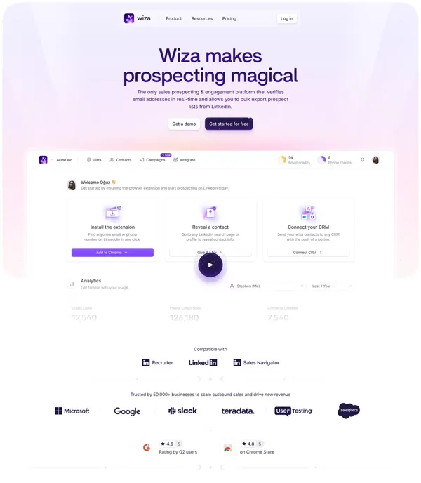 Email Finder for LinkedIn - B2B Database - Wiza - Landing design inspiration