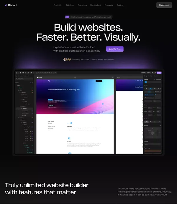 Divhunt: Fast And Easy Website Builder For Coders & No-Coders - Landing design inspiration