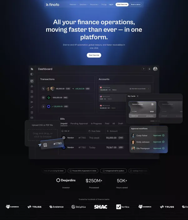 Finofo | Automate AP, Treasury & Global Receivables in One Platform - Landing design inspiration