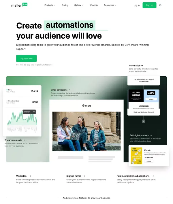 Create Email Marketing Your Audience Will Love - MailerLite - Landing design inspiration