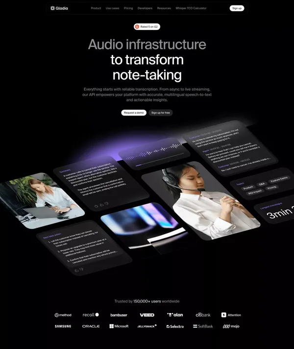 Gladia I Audio Transcription API - Landing design inspiration