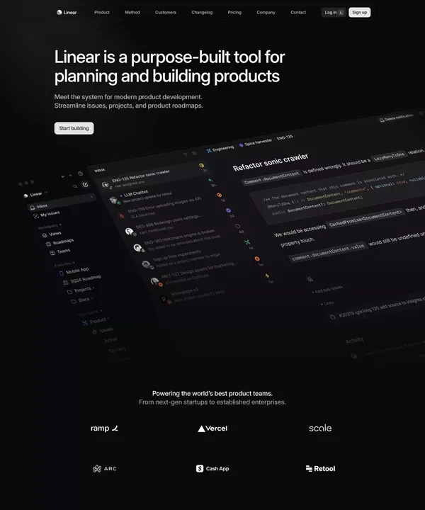 Linear – Plan and build products - Landing design inspiration